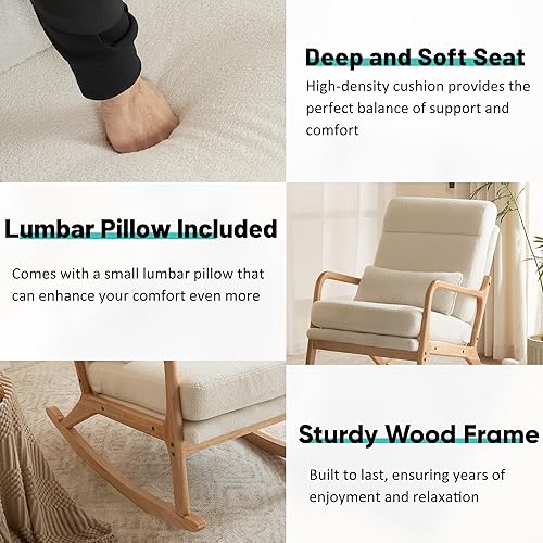Miniatura 7 de JOYBASE Mecedora mecedora, silla mecedora para guardería, silla mecedora de enfermería, moderna y cómoda con respaldo alto para interiores, sala de