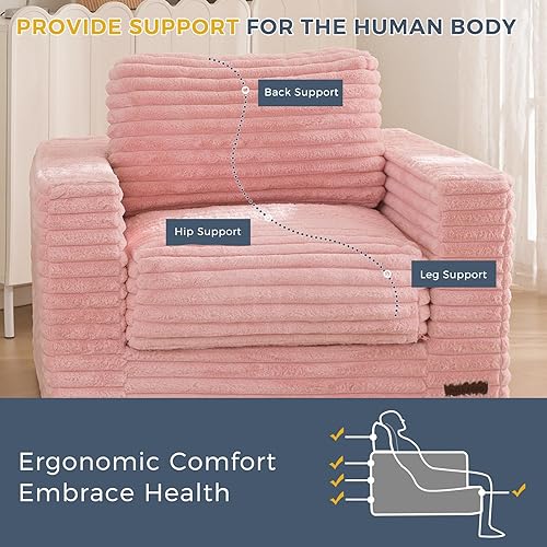 Miniatura 108 de MAXYOYO Puf gigante para adultos, sofá tapizado de suelo con almohadas y reposabrazos, puf grande de felpa, sofá para dormitorio, sala de estar,