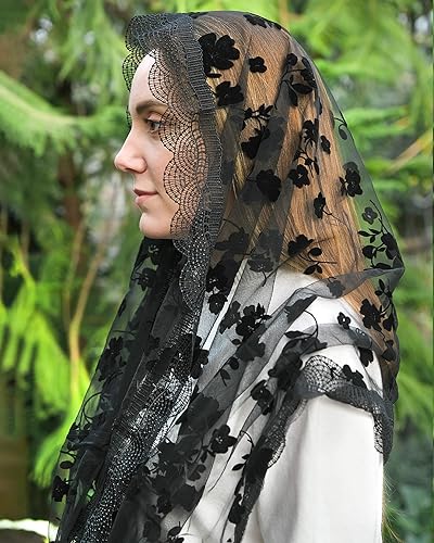 Miniatura 3 de Mantveil Velo de capilla de encaje infinito velos de mantilla de inspiración vintage tradicional para iglesia católica latina masiva cubierta de