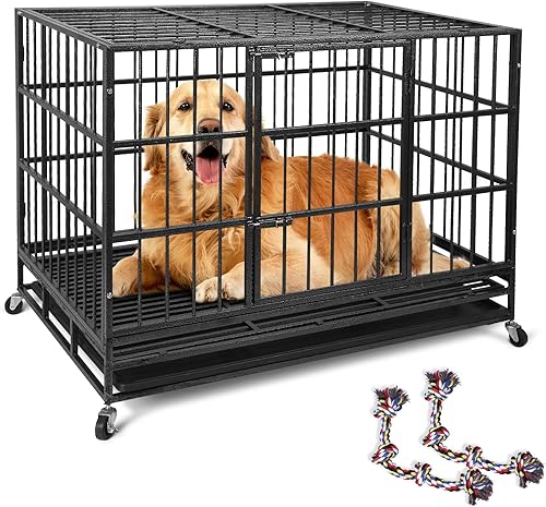 Jaula para perros indestructible de 47.24 pulgadas, resistente a prueba de escape, para perros grandes de alta ansiedad, jaula extra grande para