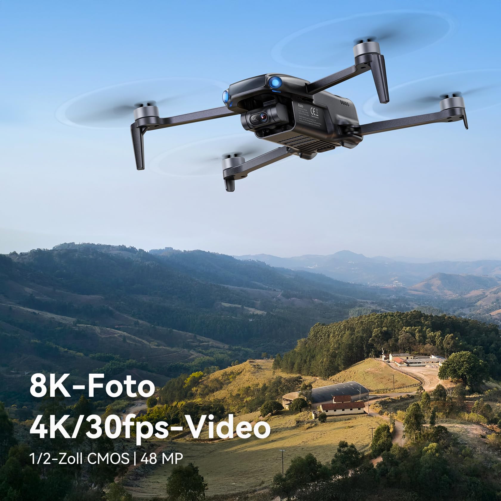Ruko U11MINI 4K Drohne mit Kamera Professionelle, leicht, 8K-Fotos, Schwarz | 8K-Fotos 4K/30fps-Video, 3-Achsen-Gimbal, unter 249g, 20000 ft Reichweite, 96 Min. Flugzeit 3 Akkus, GPS-Auto-Rückkehr