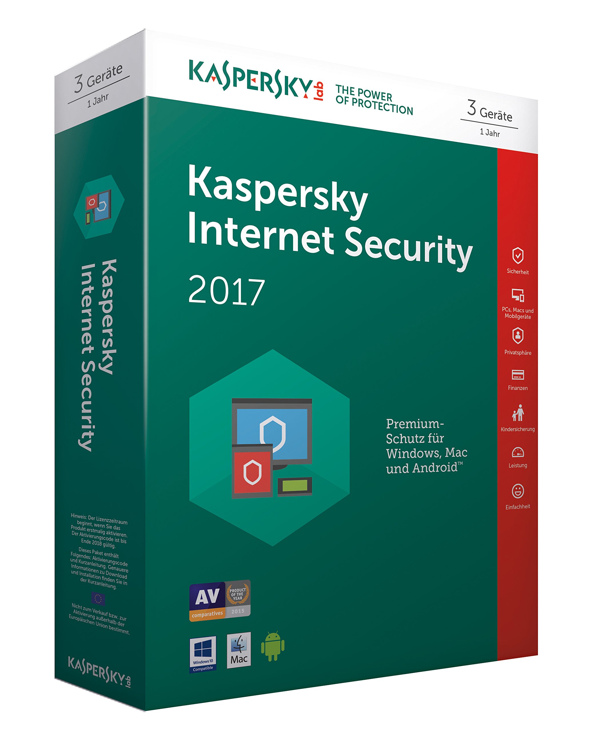 Kaspersky Internet Security 2017 | 3 Geräte | 1 Jahr | PC/Mac/Android | Download