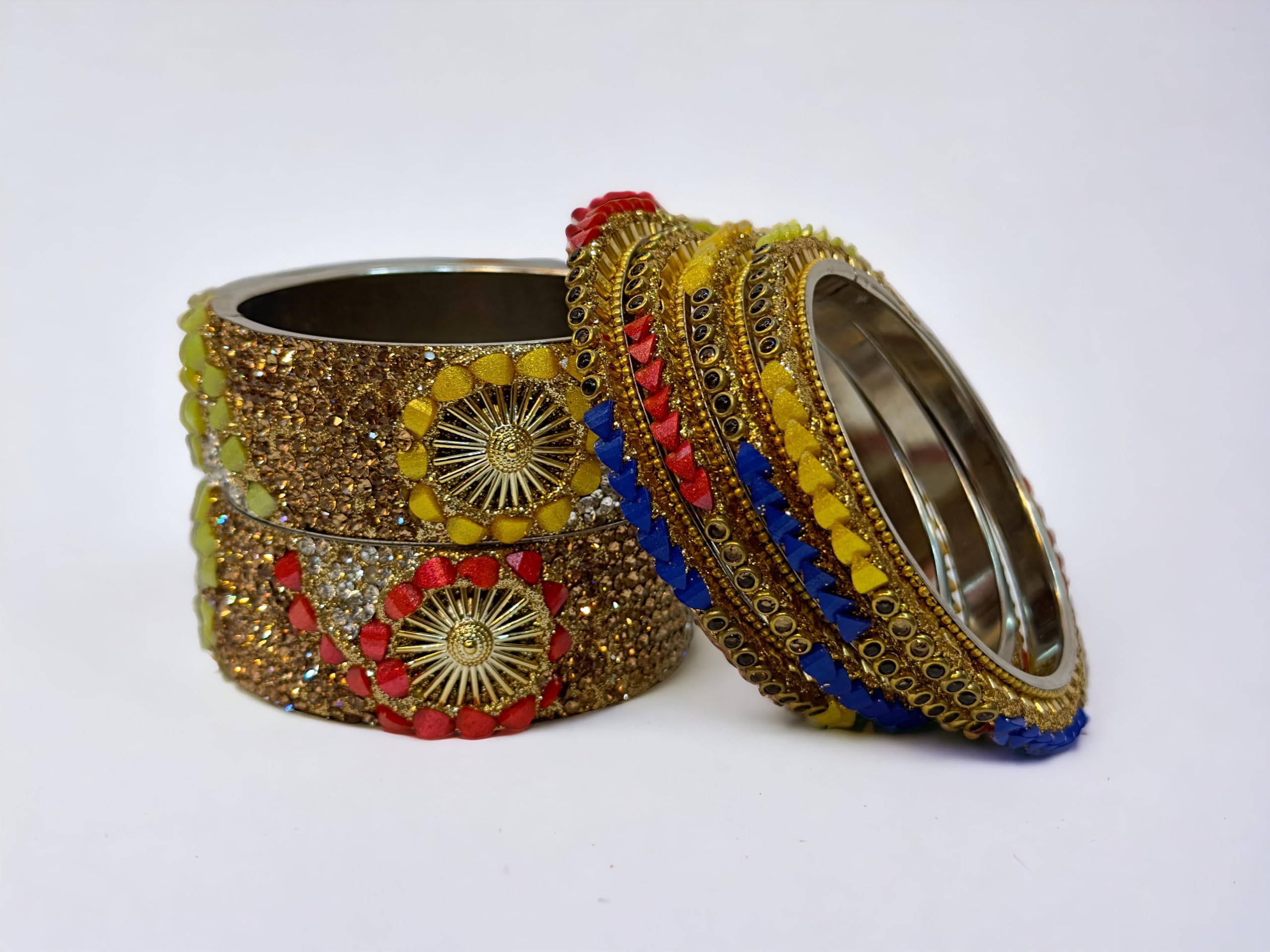 Golden LCD Zirconia Stone Work Bridal Brass Bangle Set