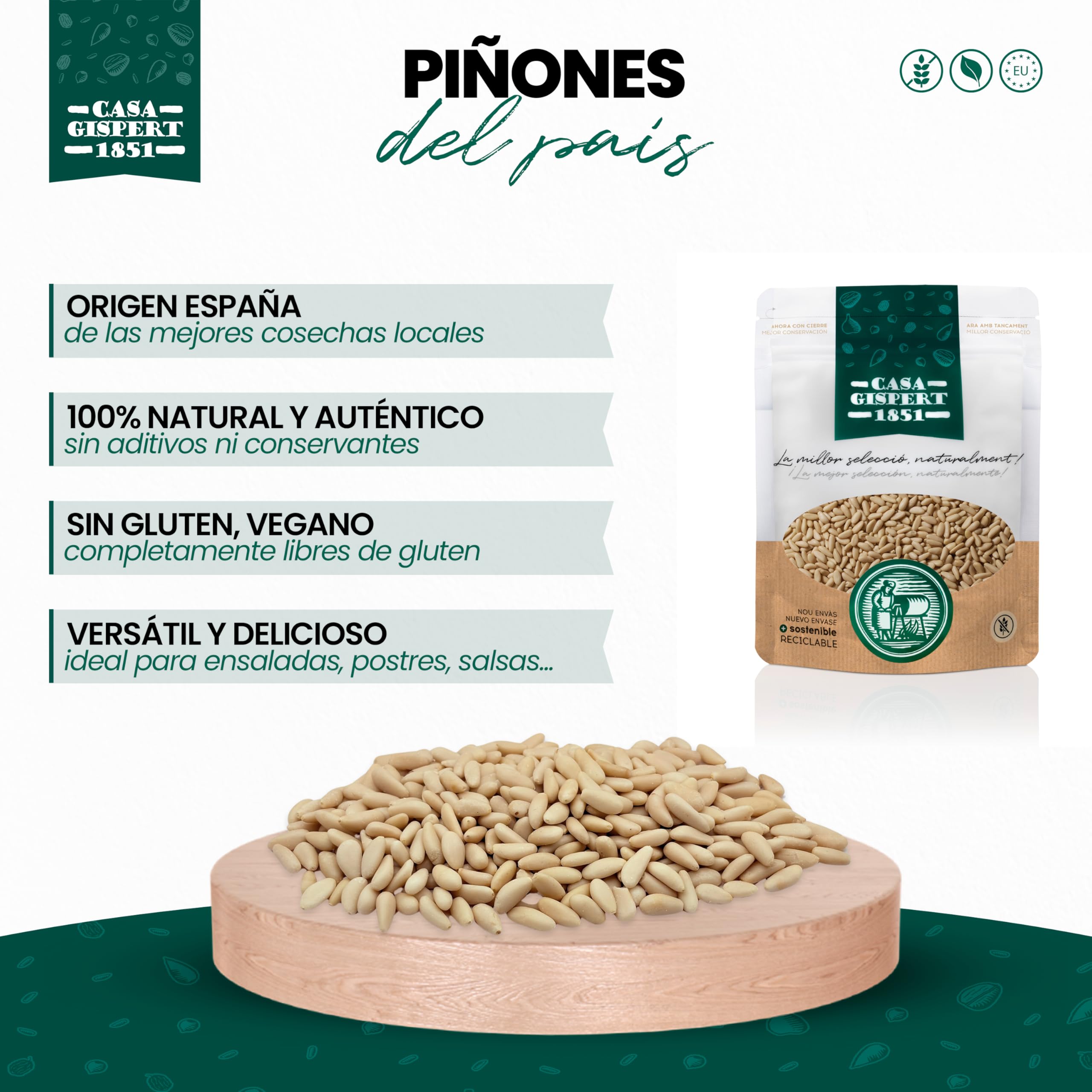Casa Gispert - Piñones del País Naturales Sin Cáscara - Piñón Mondado - Sin Gluten, Vegano - 500 gr