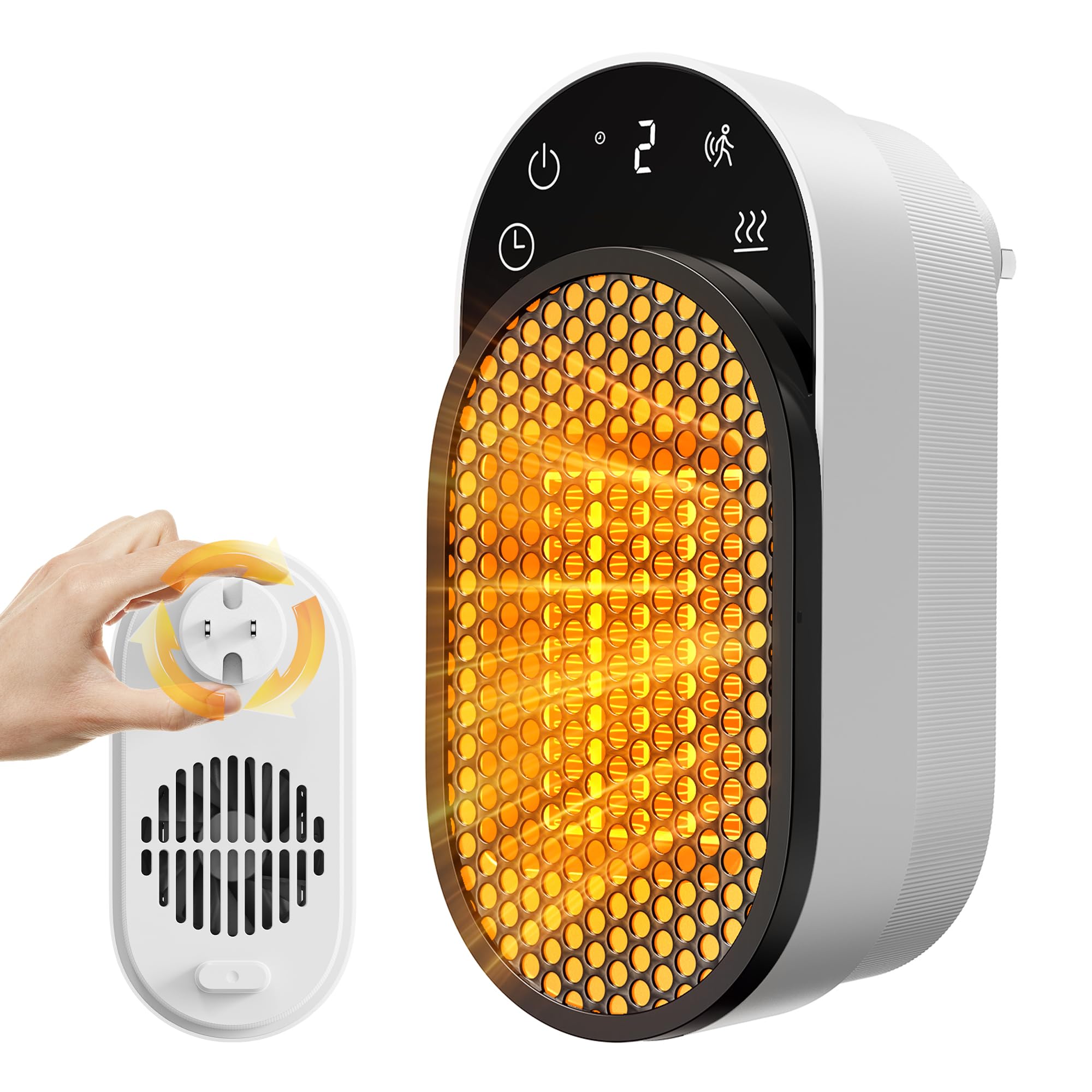 Climora セラミックヒーター 壁掛け 電気ヒーター小型 人感センサー&タイマー付 3秒速暖・省エネ40% 450W タッチ式LED操作 90°回転可能 転倒OFF/過熱保護 タイマー 静音設計 寝室/デスク/書斎用 小型暖房 PSE認証済み (ホワイト)