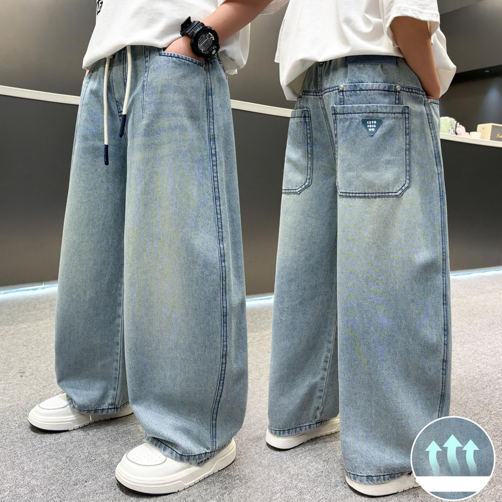Generico Jeans Ragazzo-Pantaloni in Denim Estivi Leggeri da Ragazzo, vestibilità Ampia, Traspiranti, Senza Elastico, freschi e Comodi per l'uso Quotidiano.