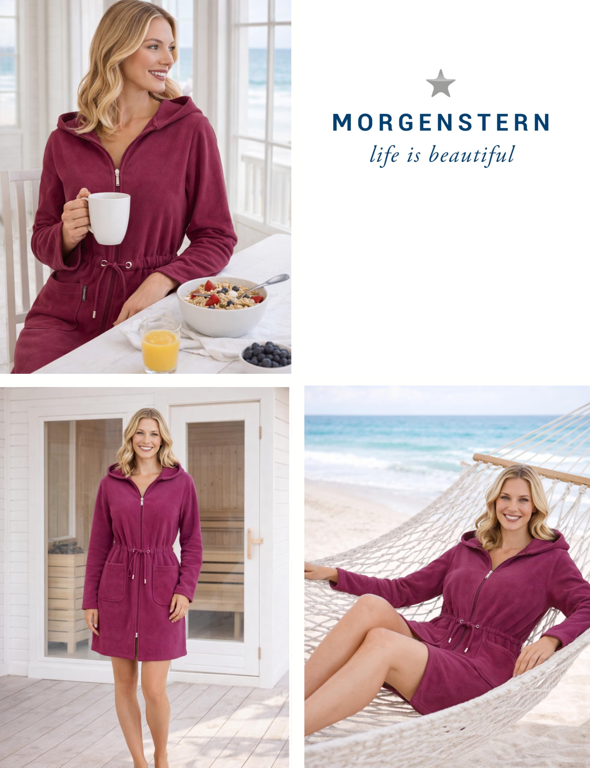 Morgenstern Accappatoio Donna Cerniera Cappuccio Corta Oeko-Tex Emily