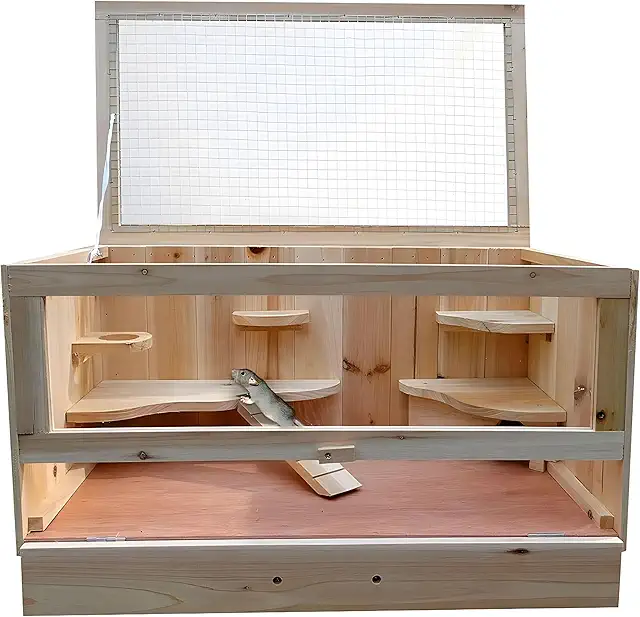 Melko Foldable Rodent Cage - 60x35x30cm Hamster Villa with Wood & Plexiglass