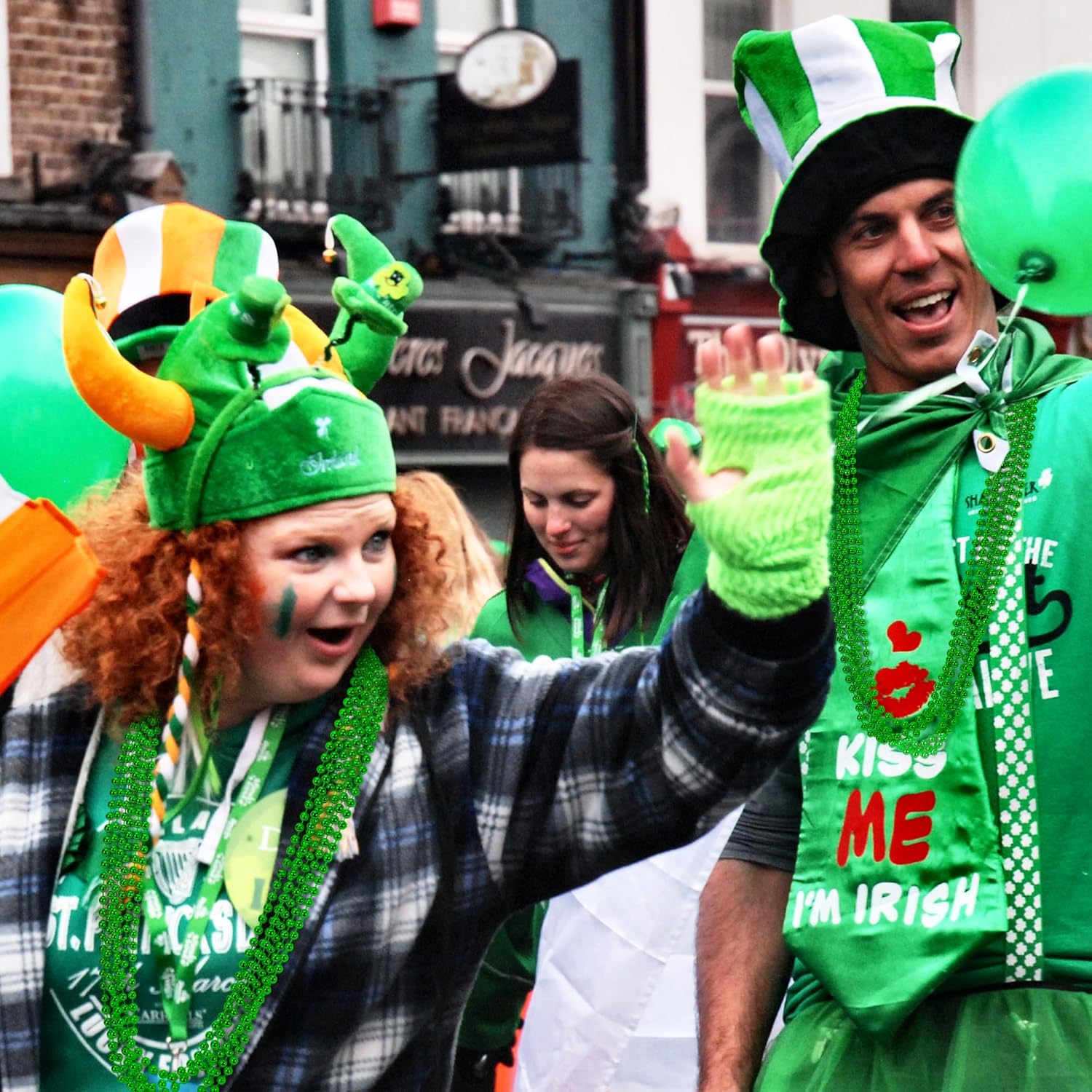 24 PCS St Patricks Day Necklace, Green Mardi Gras Beads Bulk, 33" Round Beads St Patricks Day Accessories, Parade Throws for Carnival Decorations Party Favors St. Patricks Decor - Image 5