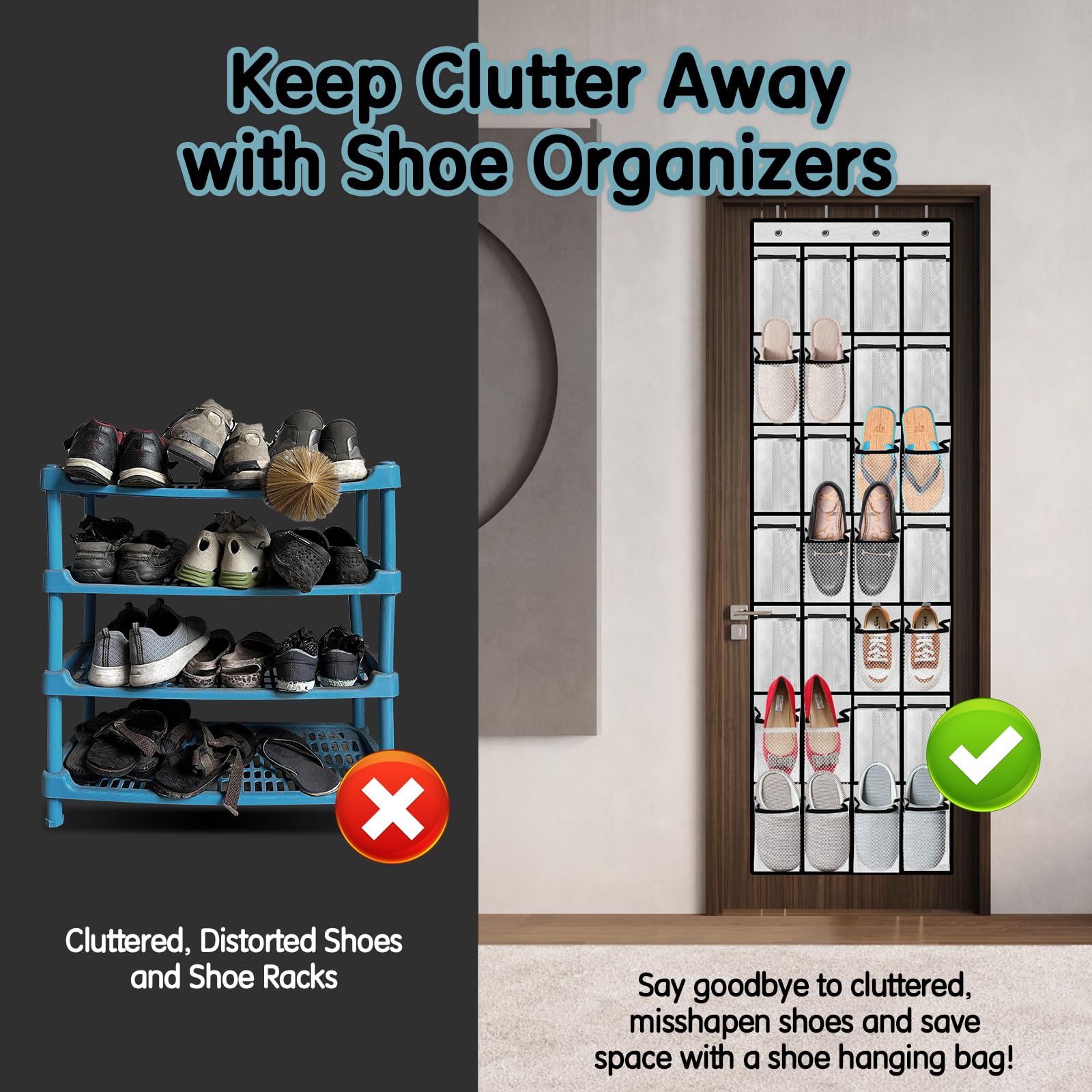 Schuh-Organizer mit 28 Fächern, atmungsaktive Netztasche zum Aufhängen an der Tür, Schuh-Organizer, großer Schuh-Organizer für Herren und Damen, zum Aufhängen über der Tür, Schuh-Organizer (weiß)