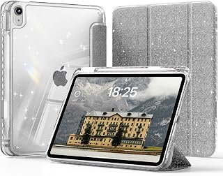 Glitter Case for iPad A16 11th Gen 11"/10th Gen 10.9", Silver | Pencil Holder, Cute Sparkly Slim Cover, Shiny Clear Back Shell