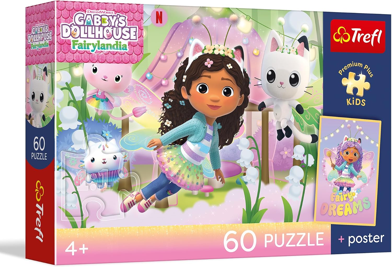 Trefl - Puzzle 60 Elementów Gabbi i Kocie Przygody Premium Plus 4 Rozwój Koncentracji i Spostrzegawczości Łącz ze Sobą Unikalny Plakat w Zestawie Kolorowe Puzzle z Bohaterami Bajki