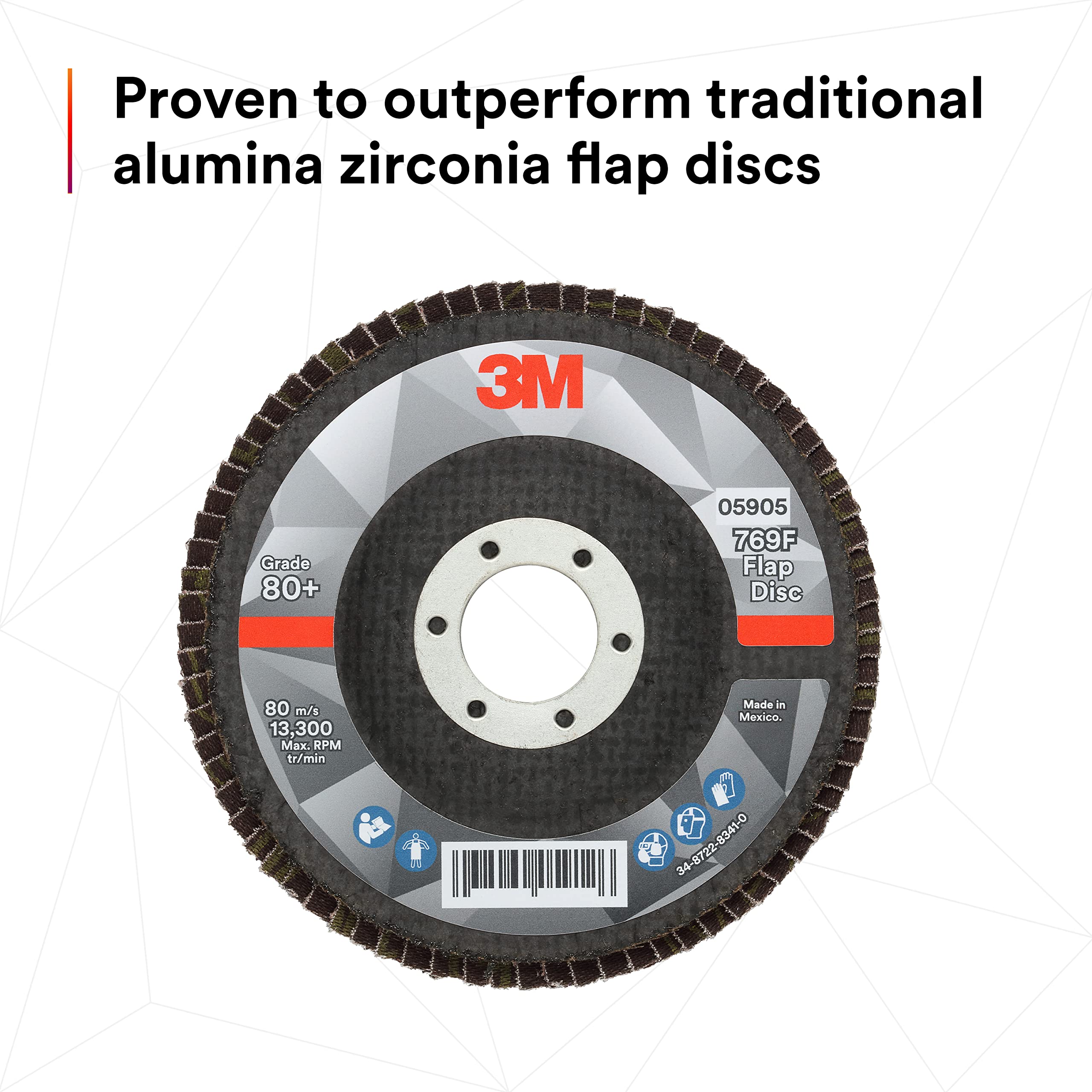 Cubitron 3M Disco de solapa 769F, tipo 27, 80+, 4-1/2" x 7/8", abrasivo de alto rendimiento, disco de pulido y acabado de grano en forma de precisión, acero al carbono, acero inoxidable