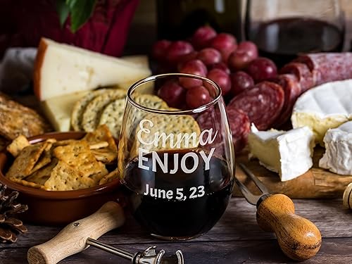 Miniatura 8 de Juego de 1, 2, 3, 4 copas de vino personalizadas de 15 onzas sin tallo, grabadas con tu texto personalizado, regalos de vidrio personalizados para