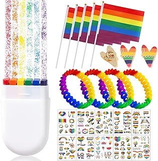 Rainbow Decoration Sets for Gay - Pride Rainbow Face Paint 4*Gay Handheld Small Flags 4*Rainbow Wristbands 2*Pride Rainbow Pins 10* Mini Rainbow Stickers Random for Gay Pride Party Supplies