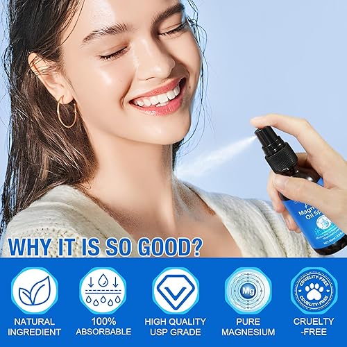 Miniatura 4 de Spray de magnesio, espray de aceite de magnesio puro para pies, ingrediente natural en botella de vidrio, fácil de absorber y usar, paquete de 2