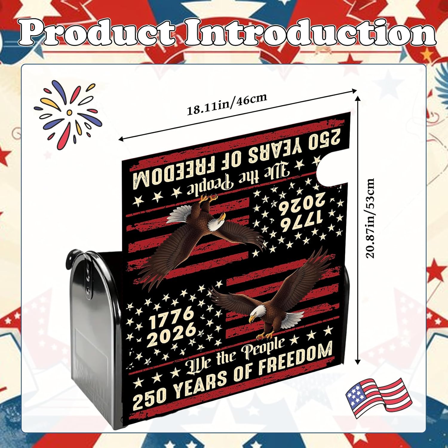 250 Anniversary USA Mailbox Covers Magnetic, 250 Years America 1776-2026 Magnetic Mailbox Cover Standard Size, 4th of July Patriotic Mail Post Box Covers for Outdoor Yard Garden Decor 21" X 18"