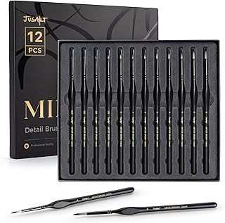 JUSART Detailpinsel-Set, 12-teilig, feine Pinsel für Modellbau und Miniaturmalerei – Acryl, Aquarell, Öl, Modellbau, Steinmalerei & Malen nach Zahlen – Dreieckige Griffe (Schwarz)