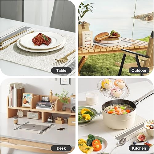 Miniatura 7 de Juego de 6 manteles individuales, antideslizantes, tejido de PVC, fáciles de limpiar, resistentes al calor, para cocina, comedor, decoración