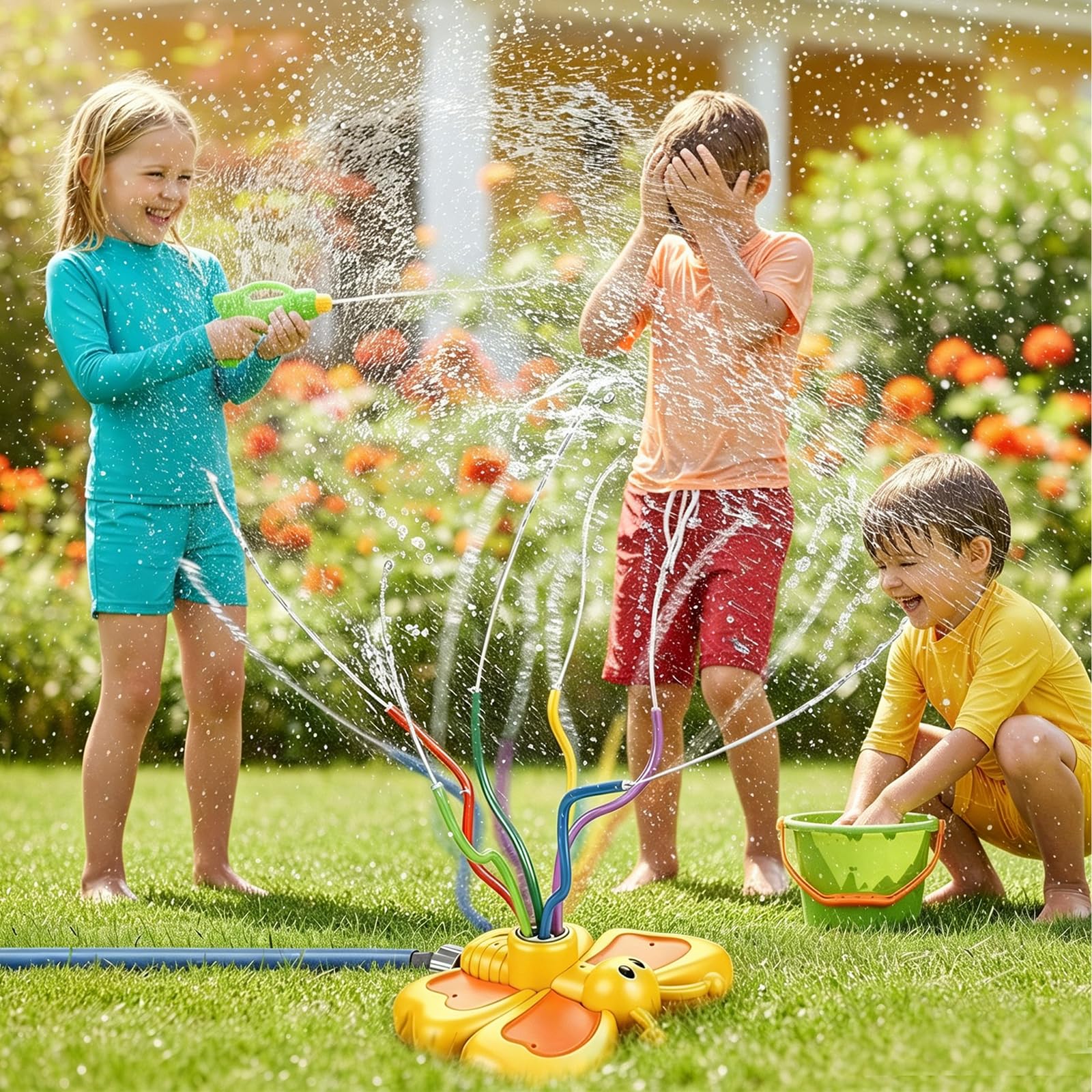 Wassersprinkler für Kinder, Schmetterling Wasserspielzeug Kinder Outdoor, Wasserspielzeug mit Wackelschläuchen, Süßer Schmetterling Wassersprinkler Garten Rasensprenger, für Jungen Mädchen