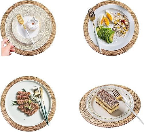 Miniatura 2 de DAWN FLAME Juego de 2 manteles individuales redondos de ratán natural, hecho a mano, resistente al calor, almohadilla aislante (9.9 x 9.9 pulgadas),