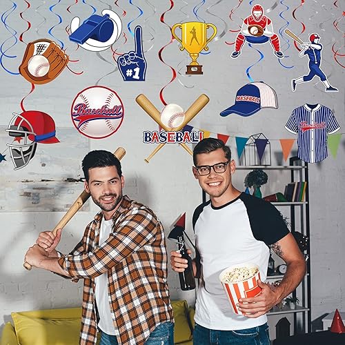 Miniatura 6 de Clabby 51 piezas de decoraciones de fiesta de béisbol, fiestas temáticas deportivas, decoración de remolinos colgantes para niños y adultos,