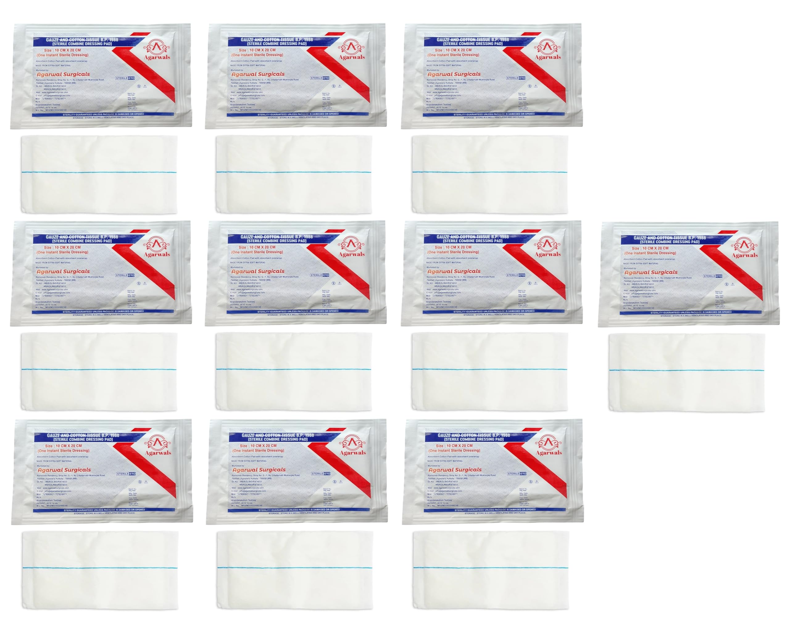 Agarwals Gauze and Cotton Tissue Sterile Combine Dressing Surgical Pad 10CM x 20CM (Pack of 10)-image-39