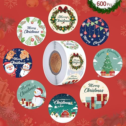 Miniatura 2 de BANPUBASE 600 calcomanías para sobres de Navidad, calcomanías redondas de 1.5 pulgadas, 8 diseños de Navidad de invierno, calcomanías decorativas