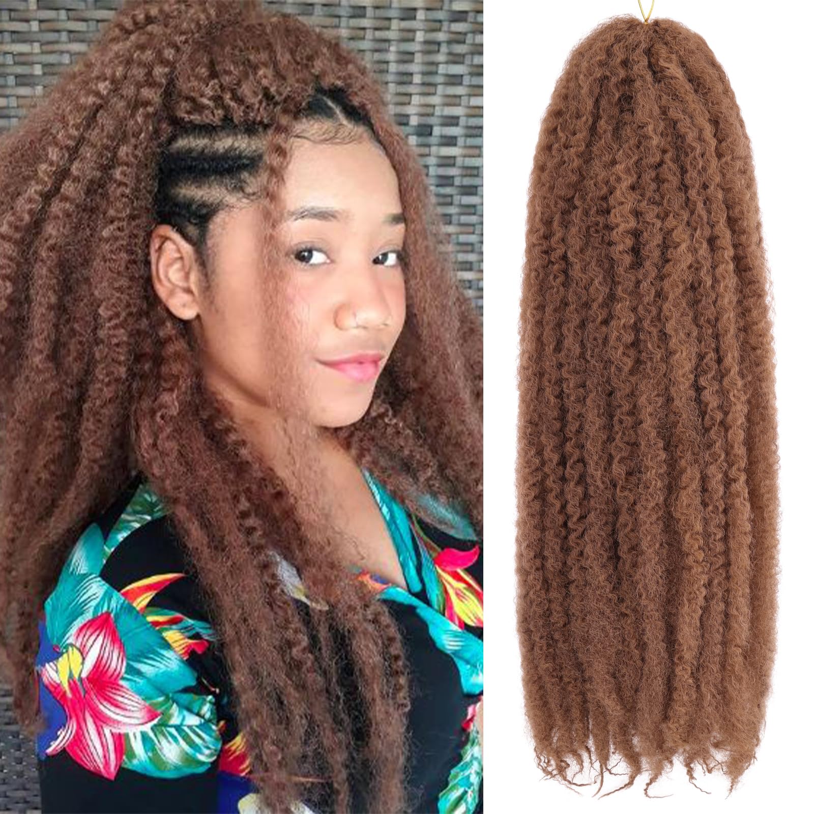 RuiYok 8 Packs 24 Inch Marley Twist Crochet Hair Brown Marley Braiding Hair Crochet Braids Long Pre-Separated Springy Afro Kinky Twist Hair for Faux