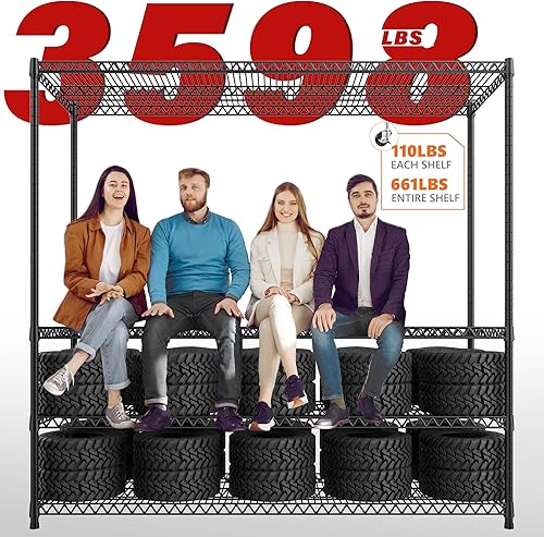 Miniatura 6 de REIBII Estantería de alambre de acero resistente de 82.6 pulgadas de alto x 60 pulgadas de ancho x 17.7 pulgadas de profundidad con ruedas, estantes