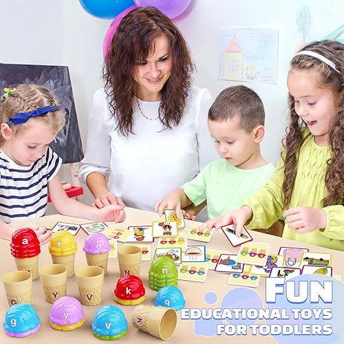 Miniatura 6 de Juguetes de clasificación de colores de helado para niños pequeños, juguetes de aprendizaje Montessori con tarjetas flash de reconocimiento de