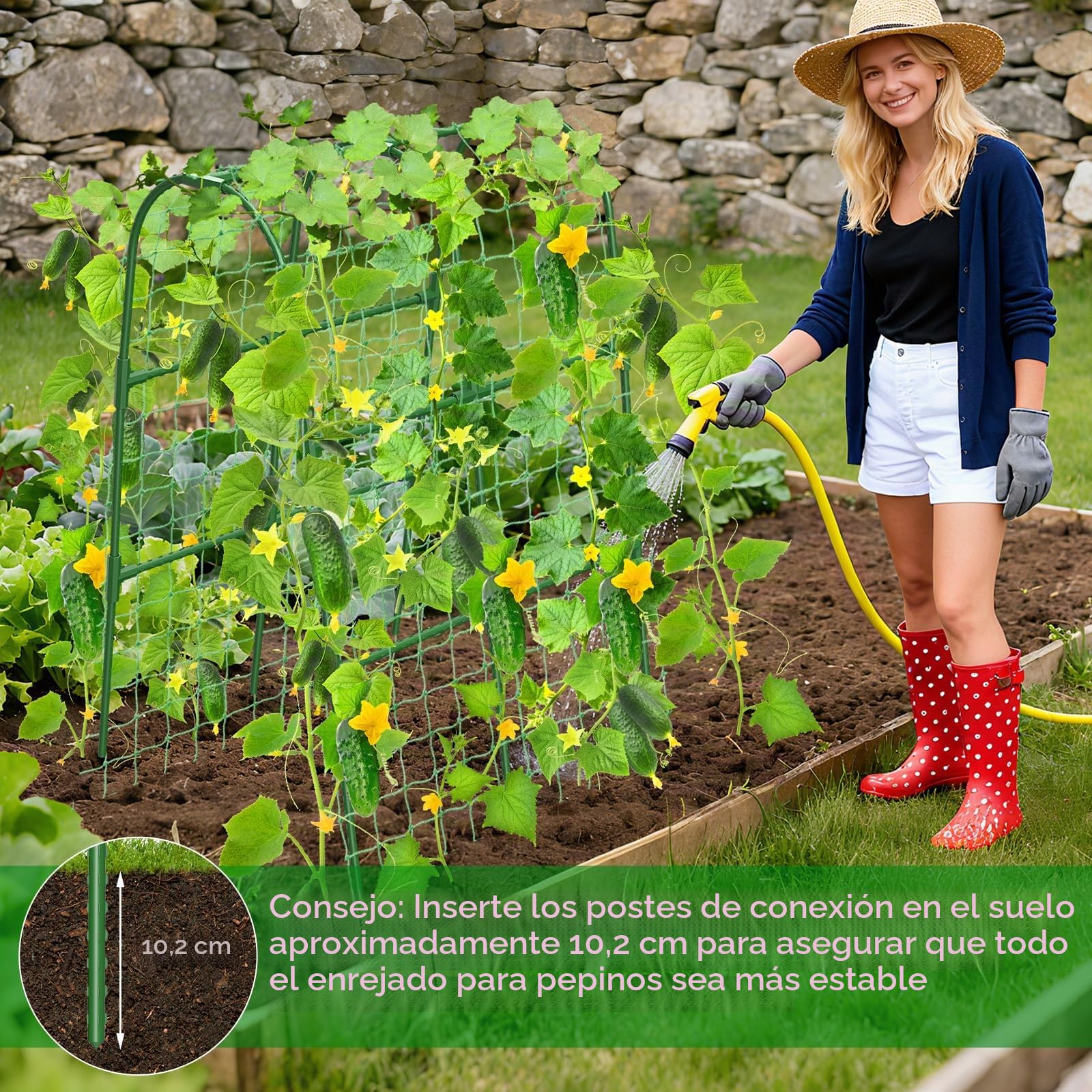 Enrejado de pepino para cama elevada, en forma de U, plantas trepadoras de exterior, arco de metal, para tomate, guisante y calabacín, 80 x 76 x 120 cm (largo x ancho x prof.), pequeño, H