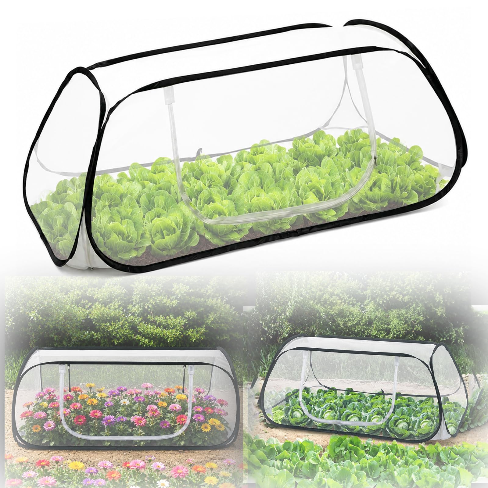 Pop-Up Garden Mesh Net Cover, 115 x 56 x 40Cm Foldable Raised Bed Cover, Plant Protection Tent with 4 Ground Pegs, Insect Bird Barrier Netting for Protect Plant Vegetable Fruit from Birds Insects