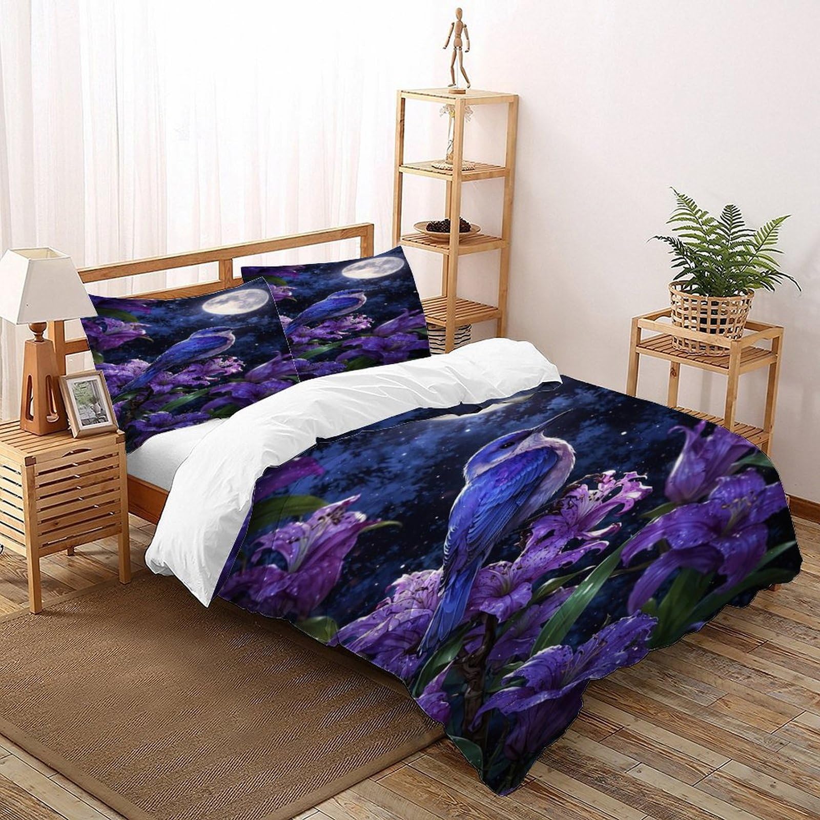 Housse de couette oiseau anti-plis pour un lit double toujours parfait sans repassage