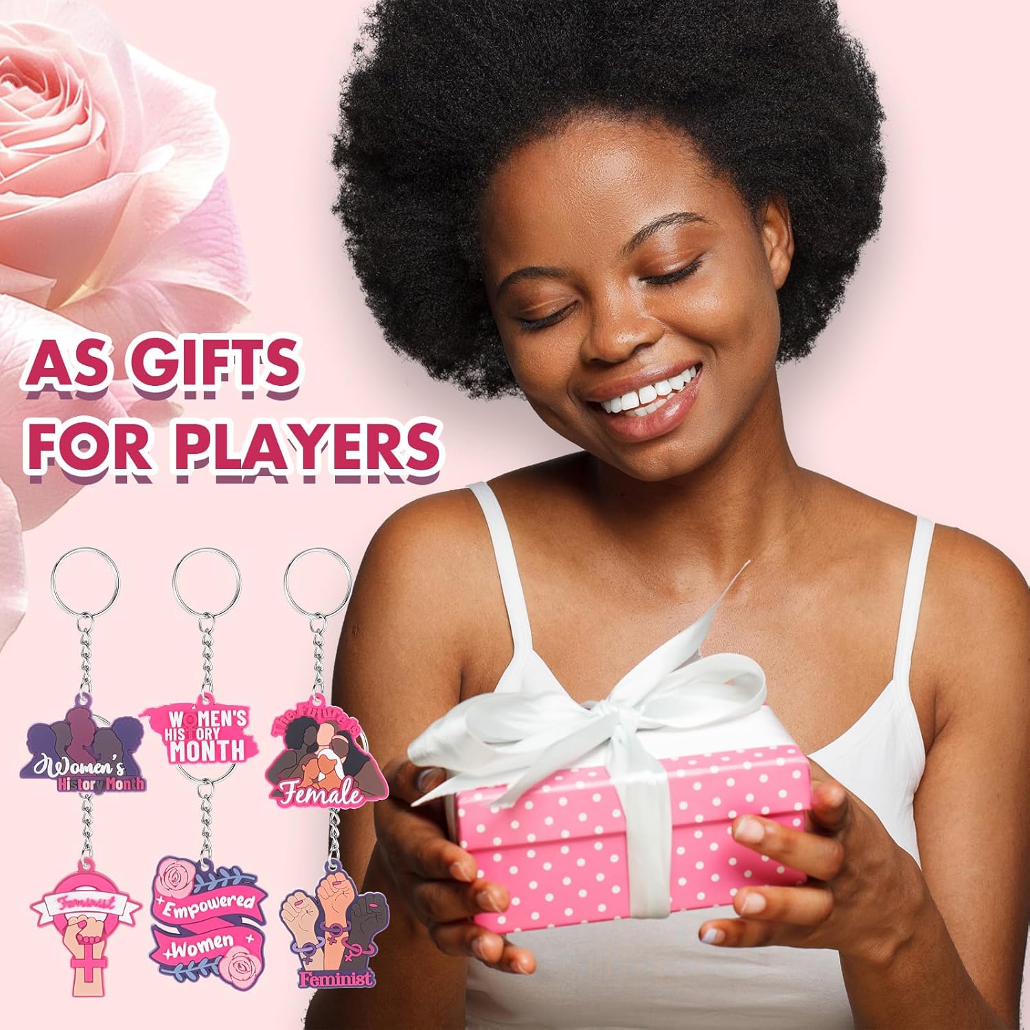 96 Pcs Women's History Month Keychain Bulk Women Empowerment Gift Pink Feminist Keychain Bulk Female Rights Awareness Inspirational Freedom Equality Party Supplies Decoration, 6 Styles