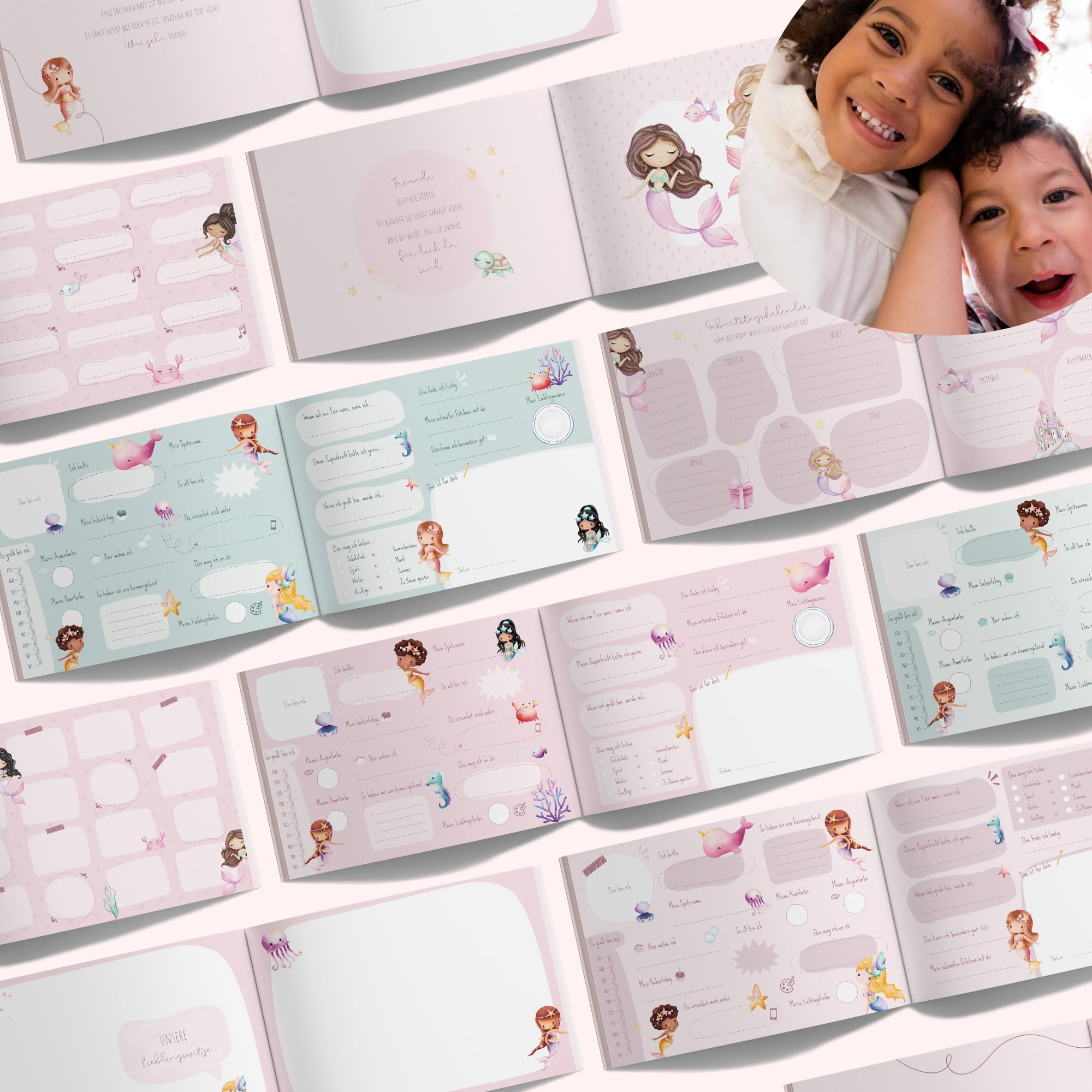 MeinBaby123® Libro degli amici per bambini, libro dell'amicizia, libro degli amici, scuola materna, libro degli amici per ragazze, album dell'amicizia, regalo per ragazze (sirena)