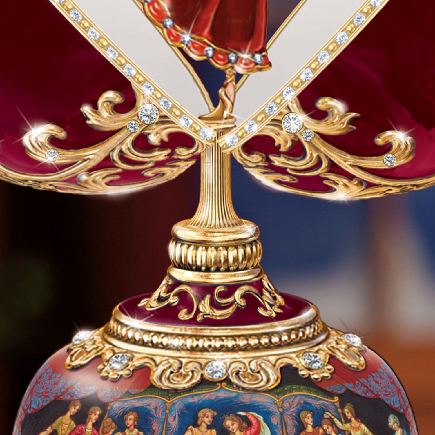 “Clara and The Nutcracker” Heirloom Porcelain Musical Egg, Peter Carl Faberge-Style Collectible with Enameled Clara Figurine, 22K Gold & 100+ Gems, Plays “Dance of The Sugar Plum Fairy”