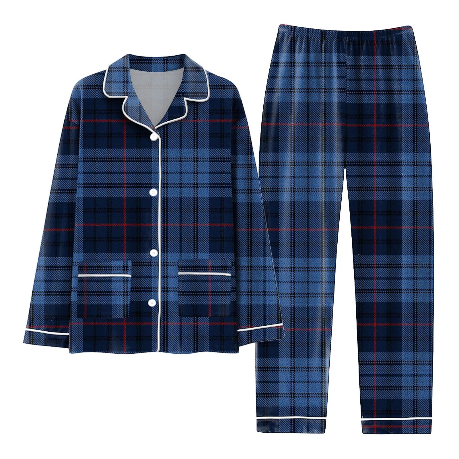 Pigiama da uomo lungo in cotone, 2 pezzi, pigiama a maniche lunghe, a righe, pigiama da uomo con bottoni, biancheria da notte con scollo a V, abbigliamento invernale