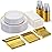 Goodluck 175 Piece Gold Dinnerware Set for 25 Guests, Plastic Plates Disposable for Party, Include: 25 Dinner Plates, 25 Dessert Plates, 25 Paper Napkins, 25 Cups, 25 Gold Silverware Set