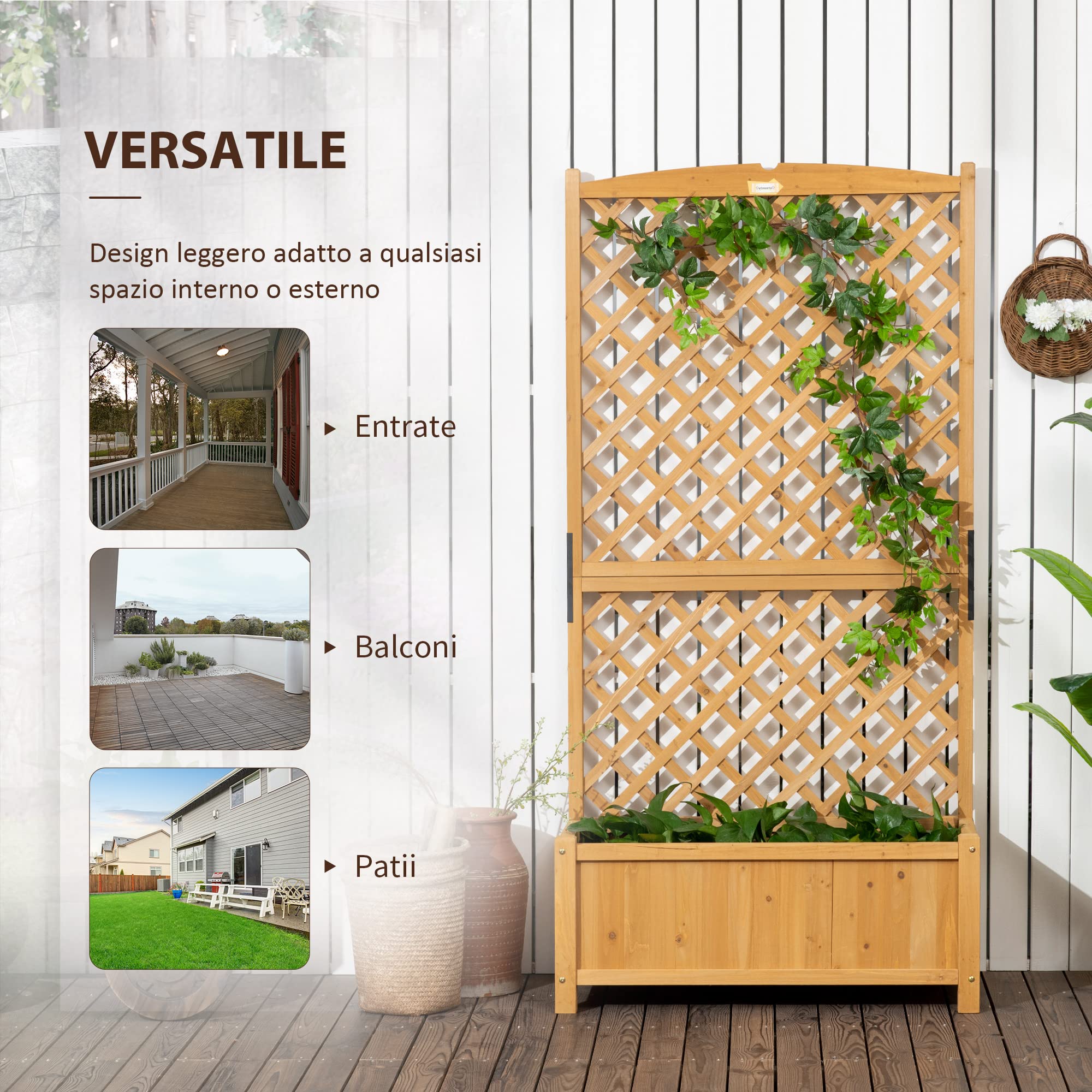 Outsunny Letto per Orto Rialzato da Esterno con Grigliato, Fioriera da Esterno con Fori di Drenaggio in Legno di Abete, per Fiori e Verdure, per Giardino e Balcone, 90x45x180 cm, Giallo