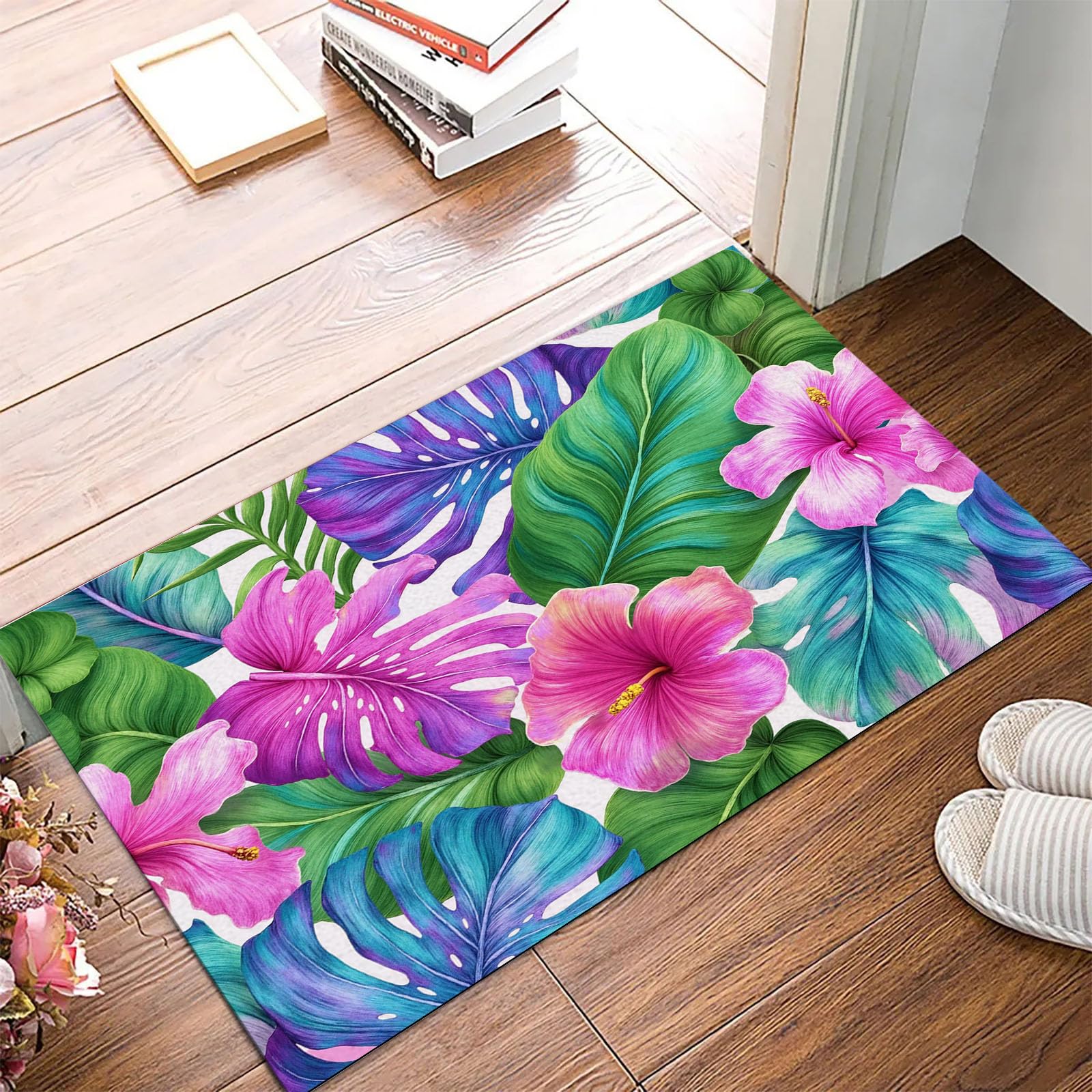 Tapis cuisine devant evier haut de gamme aux motifs de fleurs exotiques
