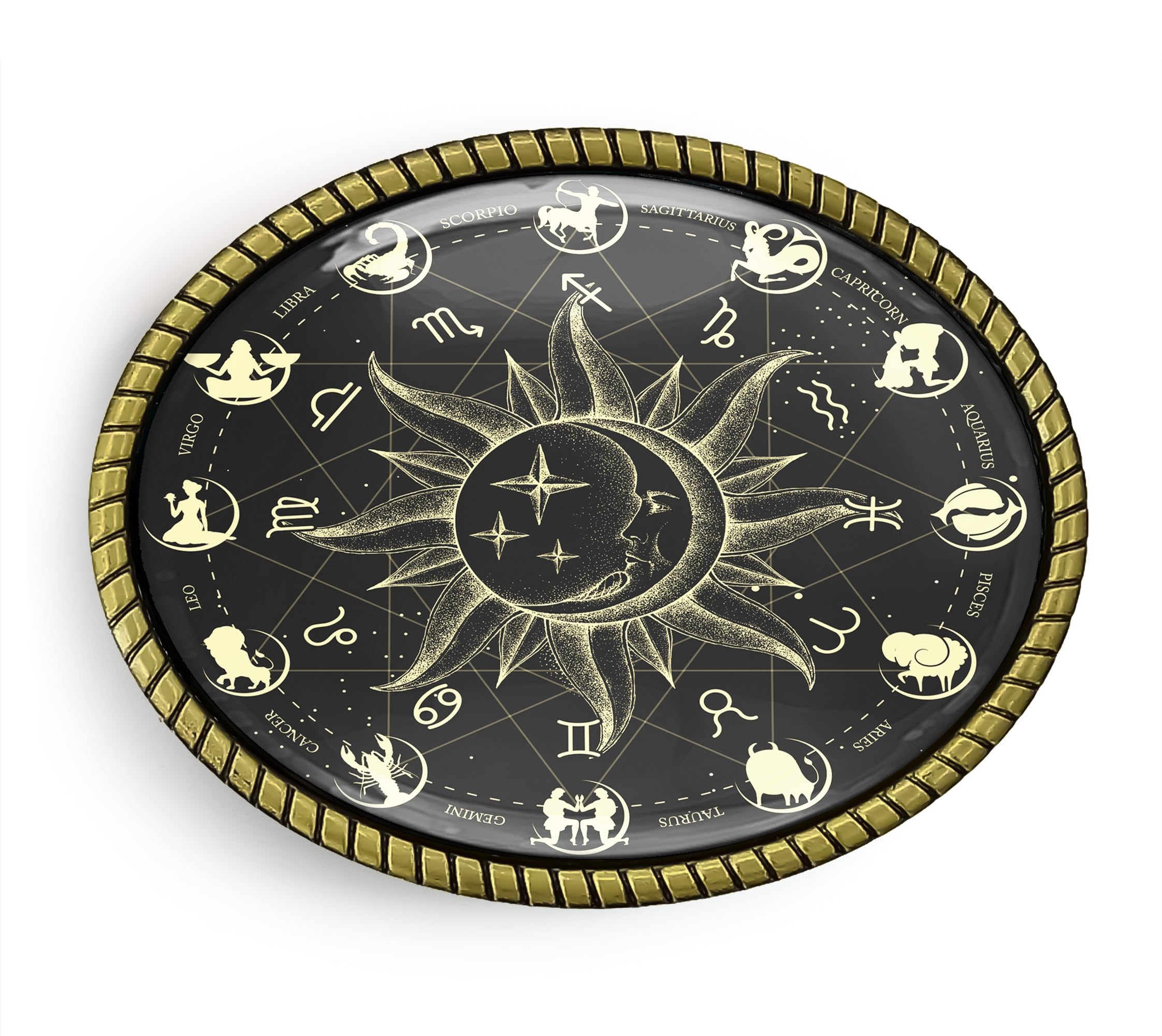 Zodiac Belt Buckle - Celestial Astrology Wheel Handmade Artisan Buckle (Antique Gold)