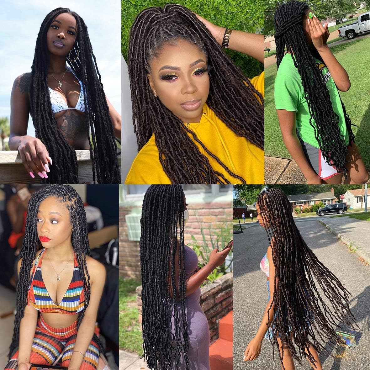 Xtrend 7 Packs 30 Pouces Nu Faux Locs Crochet Cheveux Longs Brun Foncé Pré-bouclé Déesse Faux Locs Tresses Extensions de Cheveux 1B