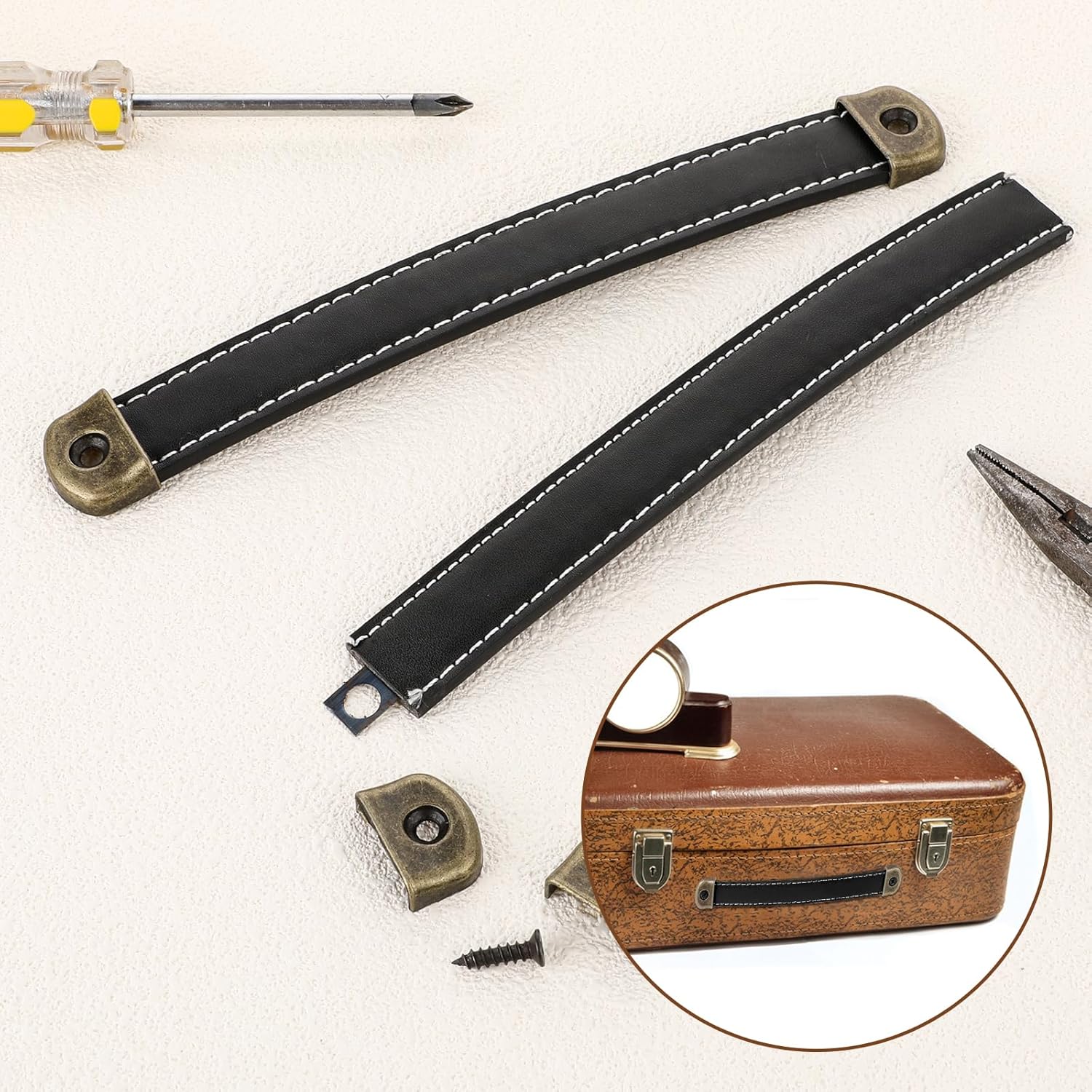 2 Pcs Leather Handles for Drawers Leather Handle Suitcase Luggage Pulls Trunk Handles Cabinet Handles Leather Strap Handles with Mounting Screws Modern Leather Cabinet Knobs