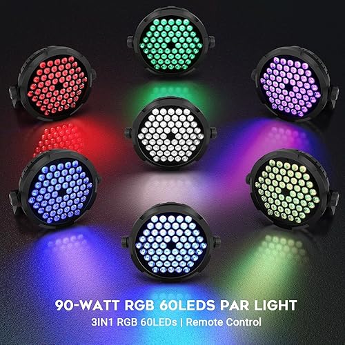 Miniatura 8 de OPPSK - Luces LED para escenario para fiesta, 90 W, 60 LED, RGB regulables, luces de escenario activadas por sonido con control remoto y DMX para DJ
