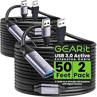 GearIT USB 3.0 Active Extension Cable (2 Pack - 50 Feet) A-Male to A-Female USB Repeater with Signal Booster for Oculus Rift, Quest Link, Xbox 360 Kinect, PlayStation, Printer, Webcam - 50ft