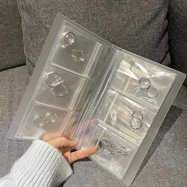 Transparent Jewelry Storage Book, Jewelry PVC Zipper Bag Thicken Jewelry Organizer Household Travel Jewelry Display Holder Storage Box for Stud Earrings Rings (84 Grids+20 PCS BAG)