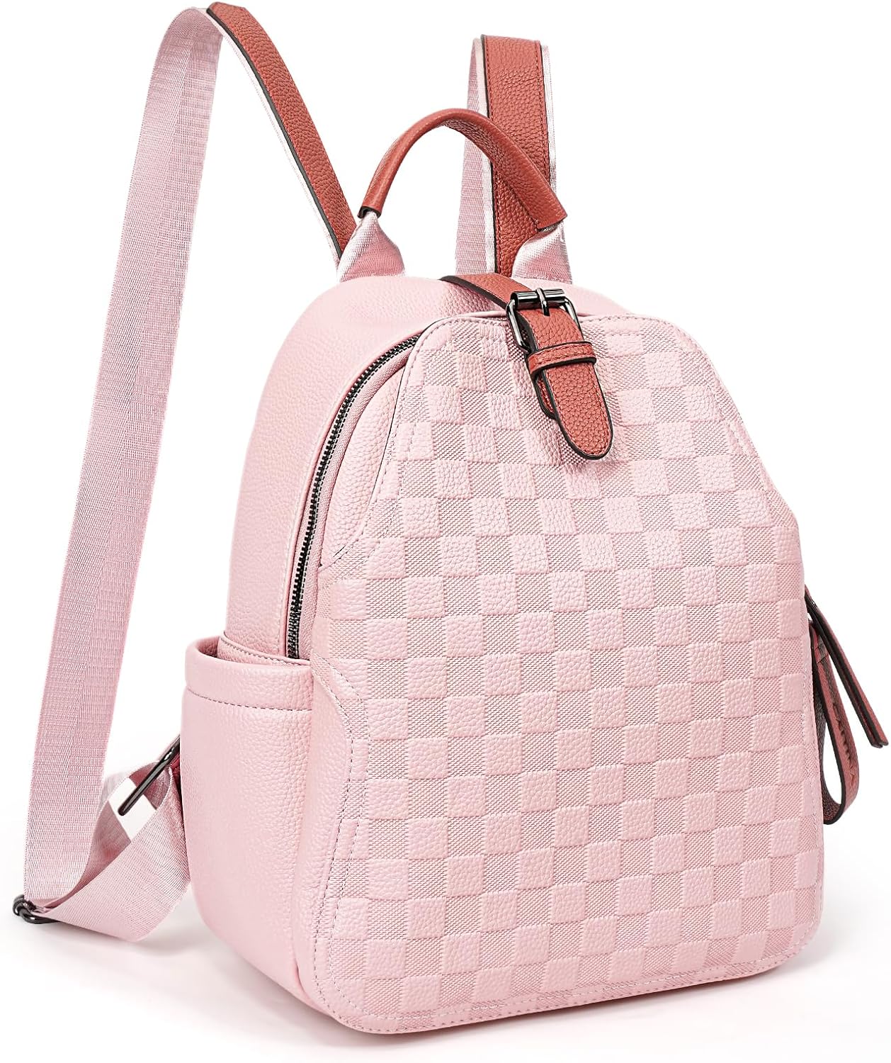 Small Backpack Purse for Women, Cute Plaid PU Leather Women Backpack Rucksack Lightweight Shoulder School Bag & Travel Daypack for Work Black