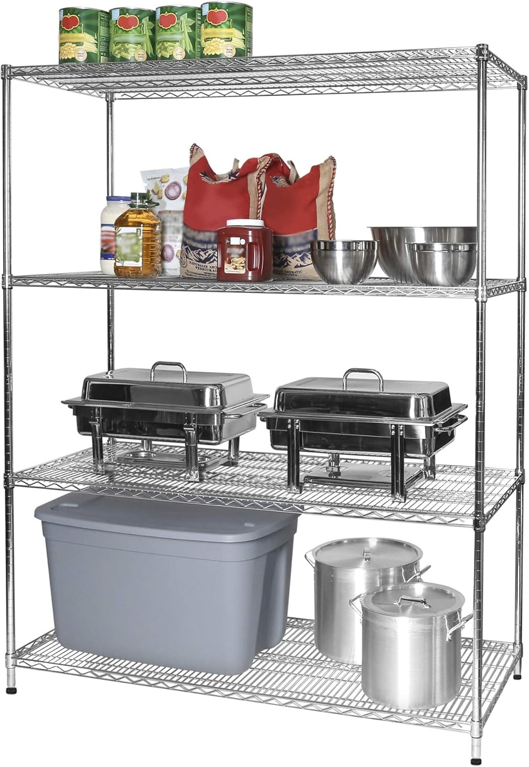 21" Deep x 54" Wide x 74" High 4 Tier Chrome Wire Shelving Kit | NSF Commercial Storage Rack Unit
