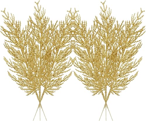 Miniatura 13 de Tallos con Purpurina de Navidad 24 piezas Ramas de Pino Artificial para Adornos de Árbol de Navidad, Rellenos, Corona de Navidad DIY, Manualidades,